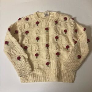 Vintage Popsicle Hand Knitted Cream Sweater with Floral Accents